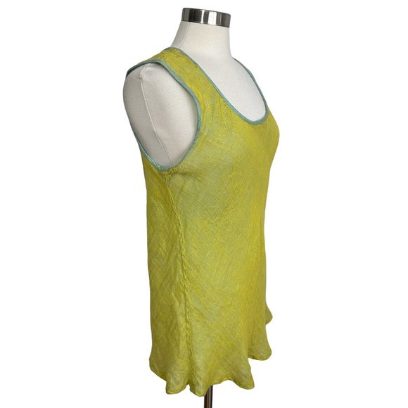 FLAX Jeanne Engelhart MEDIUM 100% Linen Yellow Blue Sleeveless Tunic Tank Top - Picture 6 of 6